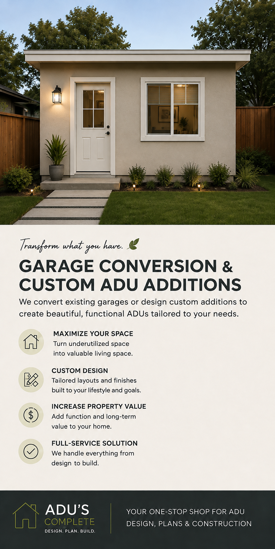 Garage Conversions, Custom ADU's and Additions