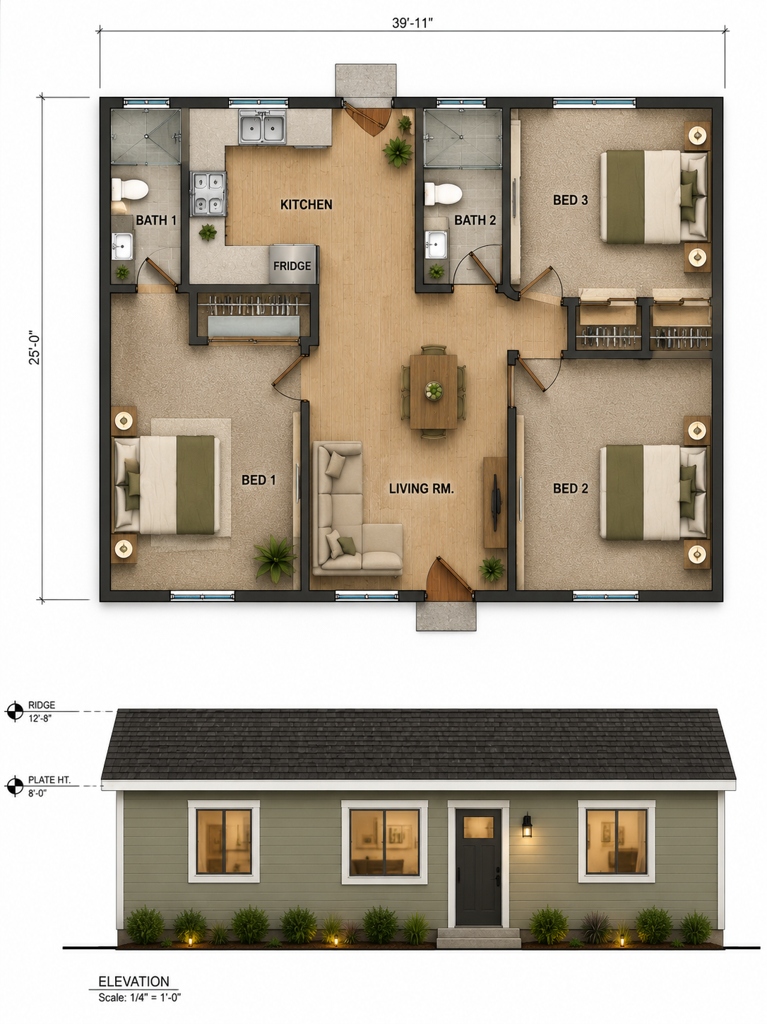 3 Bedroom | 2 Bath | 997 SF ADU