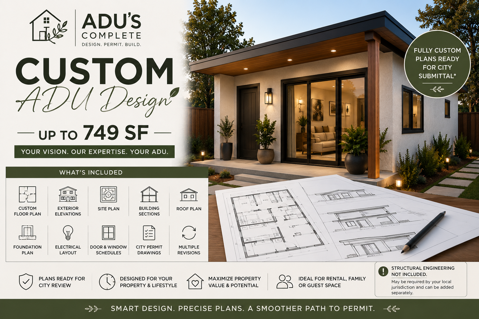 Custom ADU Design Package – Up To 749 SF